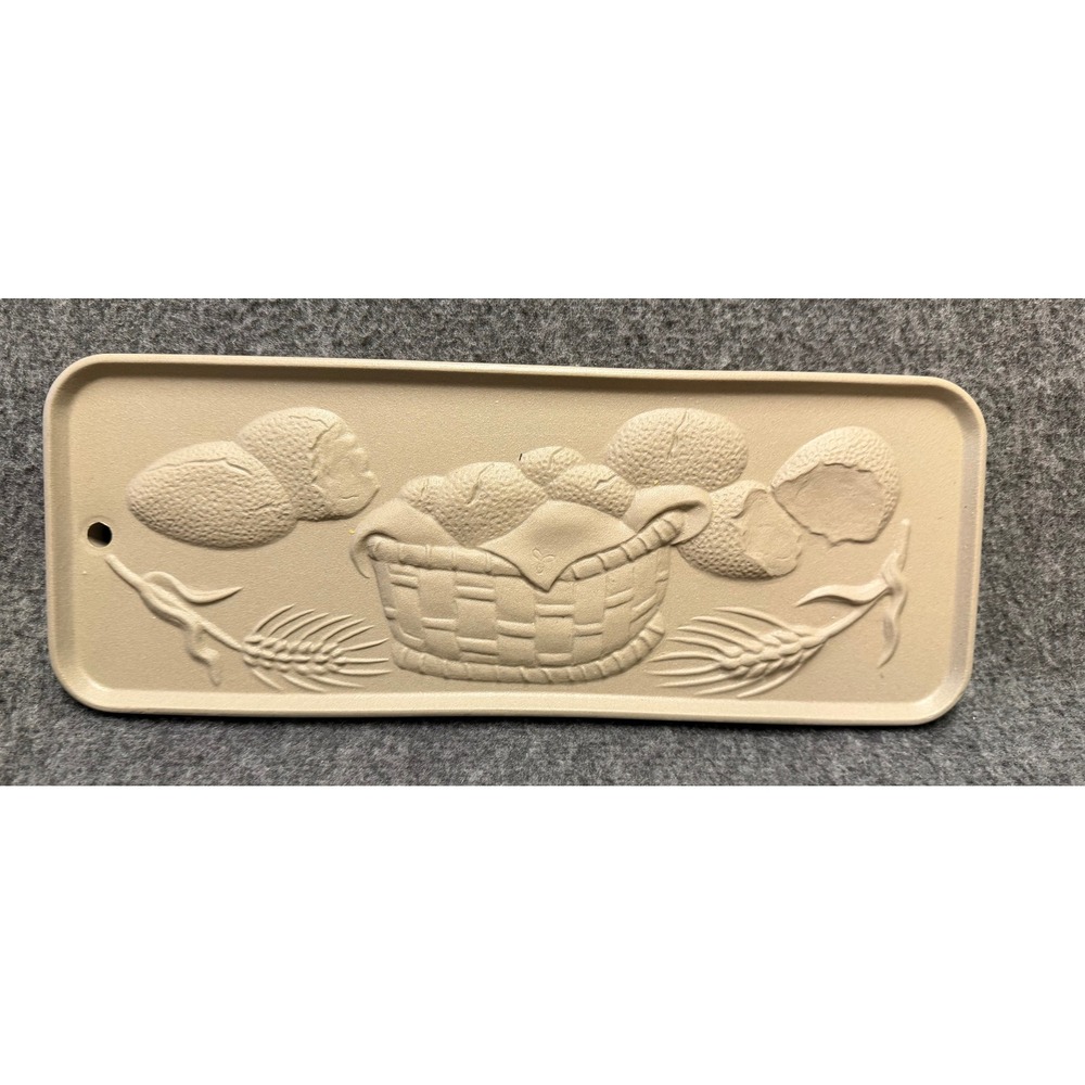 Vintage Terracotta Bread Warmer Stone Rectangular Basket Wheat Design Ceramic